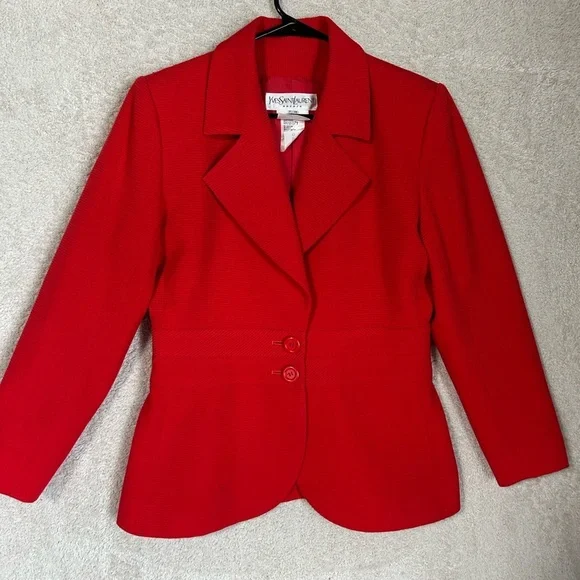 Yves Saint Laurent Encore Women’s Red Suit Jacket & Skirt 100% Wool Size 12 - Picture 4 of 16